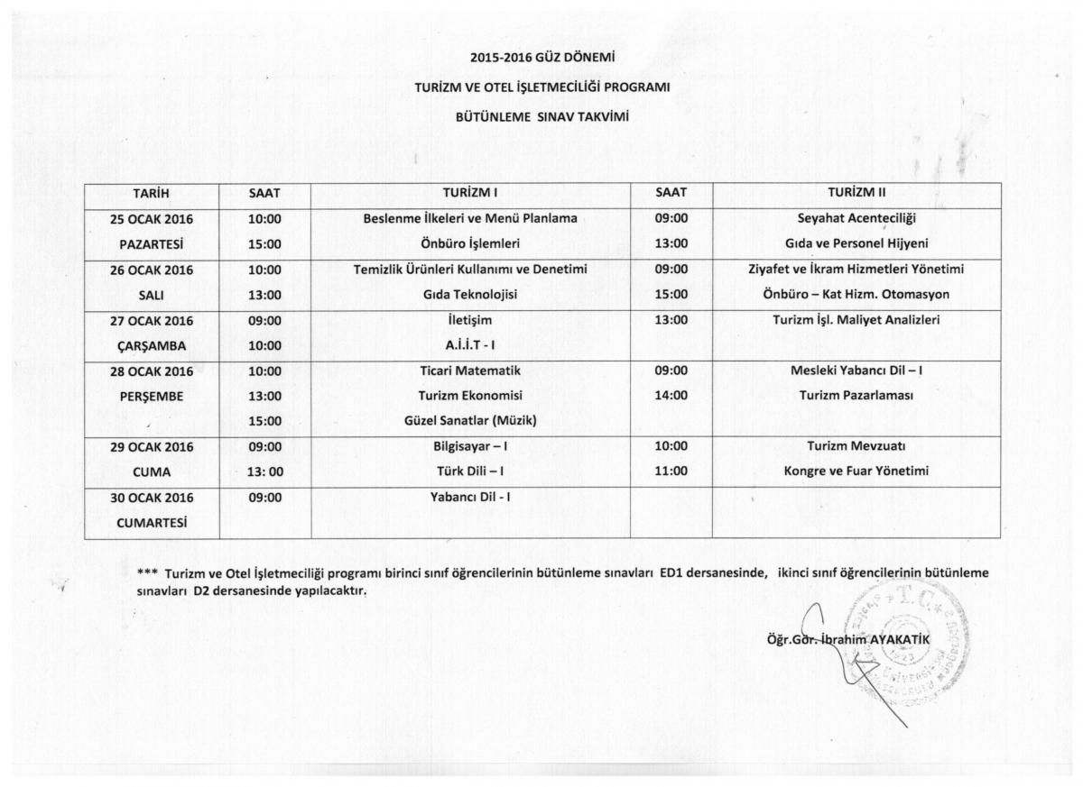 2015-2016 Turizm ve Otel İşletmeciliği Programı Güz Bütünleme Sınav Programı.jpeg